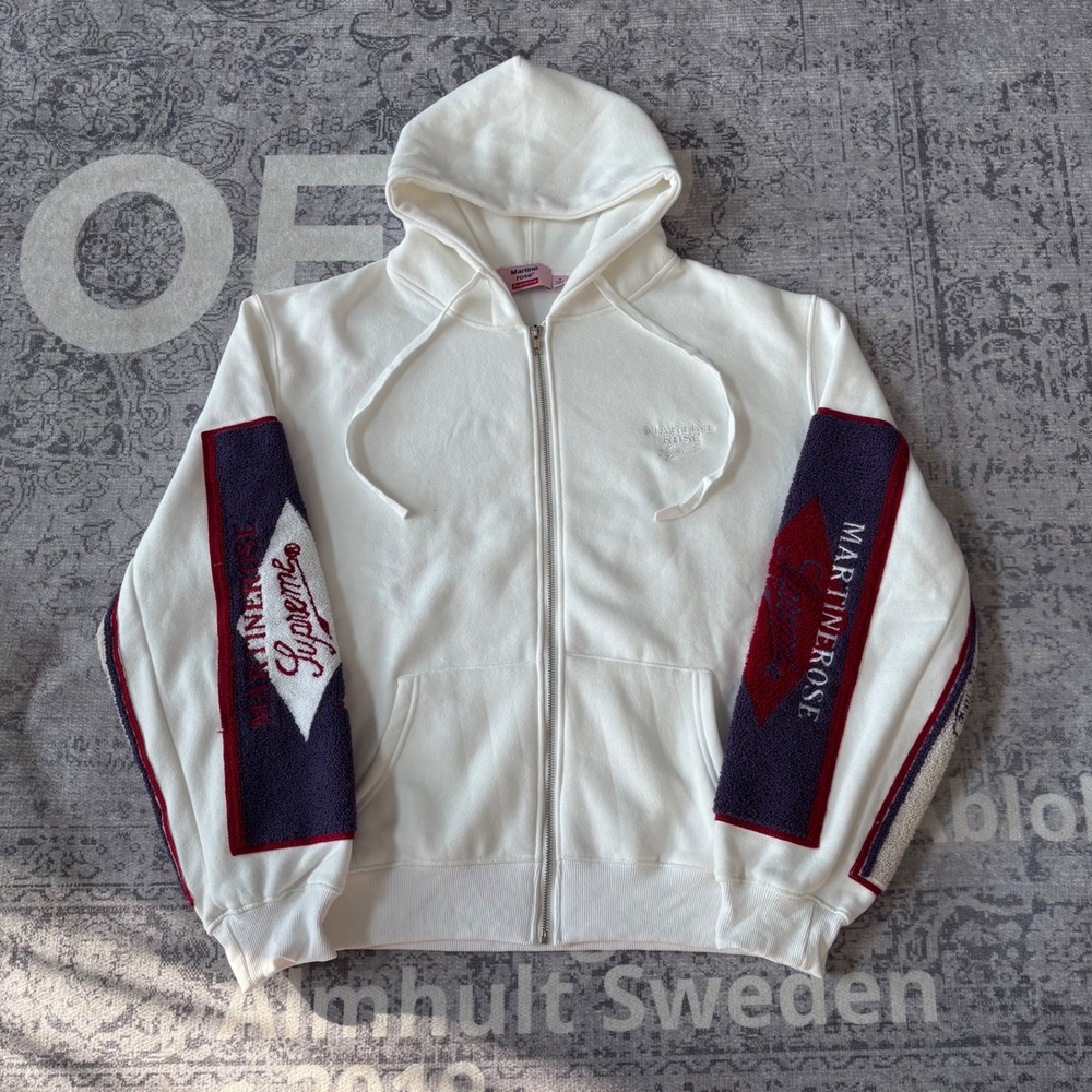 Supreme Martine Rose Patchwork Zip Up Hooded Sweatshirt White Men Small FW24